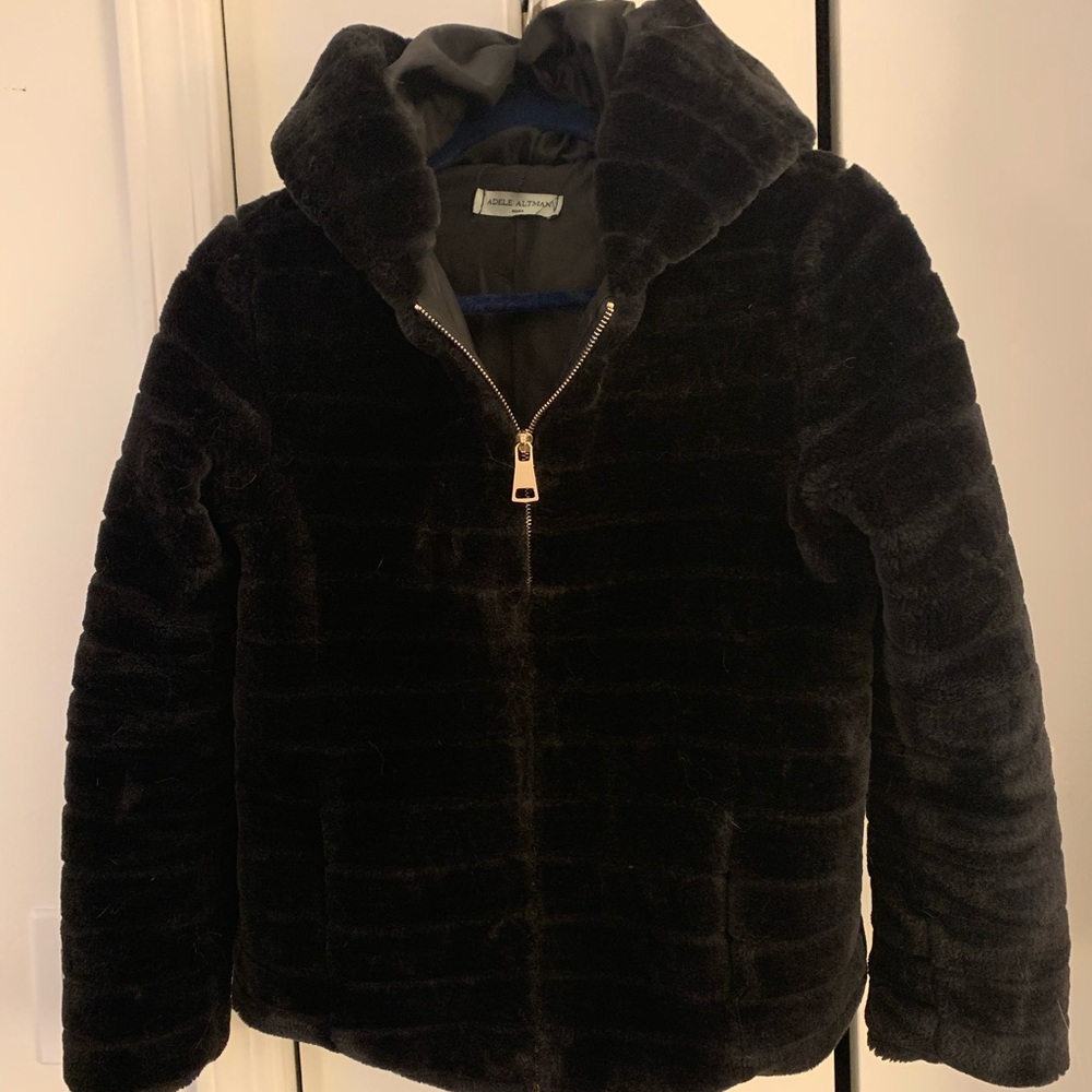 Black velvet bomber jacket. Adele Altman brand. Pockets.